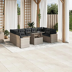 vidaXL Salon de jardin avec coussins 10 pcs gris clair résine tressée