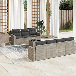 vidaXL Salon de jardin 8 pcs avec coussins gris clair résine tressée 