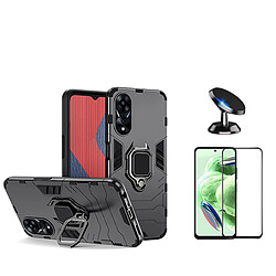 Kit de film de verre trempé de couverture en 5D + 3x1 défenseur militaire + support de voiture magnétique Phonecare pour Oppo A58 4G - le noir 