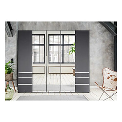 Inside 75 Armoire GRACE décor graphite 2 portes pliantes 1 porte tournante 6 tiroirs 3 miroirs