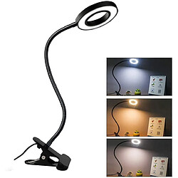 Universal Lampe 12W LED USB Lampe de montage Lampe de table de chambre de lecture Clip noir Protection des yeux Lampe à livre(Le noir) 