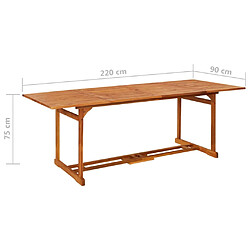 vidaXL Table à dîner de jardin 220x90x75 cm Bois d'acacia massif pas cher