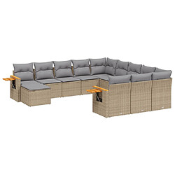 vidaXL Salon de jardin 11 pcs avec coussins beige résine tressée