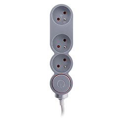 Bloc Home 3 prises 16A 2P+T avec interrupteur et fiche extraplate - Silver - câble HO5VV-F 3G1 1,5m - Zenitech