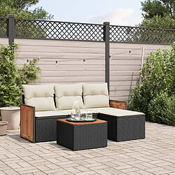 Maison Chic Ensemble de 5 Tables et chaises d'extérieur avec coussins,Salon de jardin noir résine tressée -GKD703720