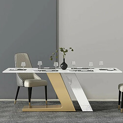Meubler Design Table De Salle À Manger Moderne Céramique Marbre Blanc Et Pied Doré Marbel