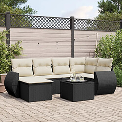 vidaXL Salon de jardin 7 pcs avec coussins noir résine tressée