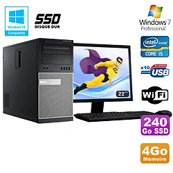 Lot PC Tour Dell 7010 I5-3470 3.2Ghz 4Go 240Go SSD DVD WIFI Win 7 + Ecran 22 - Occasion