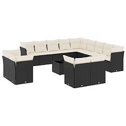 vidaXL Salon de jardin avec coussins 14 pcs noir résine tressée