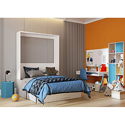 Avis Inside 75 Armoire lit escamotable KOMPACT SOFA blanc mat canapé tiroirs accoudoirs tissu gris 160*200 cm