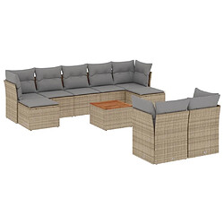 vidaXL Salon de jardin et coussins 10 pcs mélange beige résine tressée