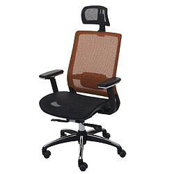 Decoshop26 Fauteuil de bureau sur roulettes appui-tête ergonomique mécanisme à bascule en tissu maille noir-orange 04_0001785