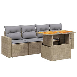 vidaXL Salon de jardin avec coussins 5 pcs beige résine tressée