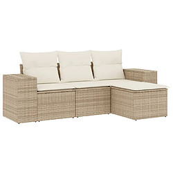 vidaXL Salon de jardin avec coussins 4 pcs beige résine tressée