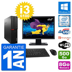 PC Lenovo M800 SFF Ecran 22" Intel i3-6100 RAM 8Go Disque 500Go Windows 10 Wifi · Occasion 