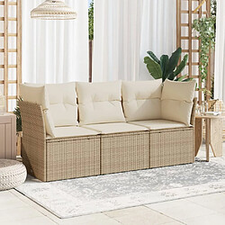 vidaXL Salon de jardin avec coussins 3 pcs beige résine tressée