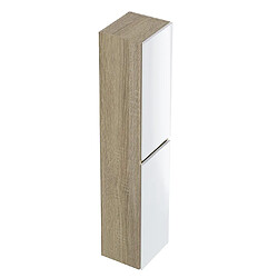 Pegane Colonne de salle de bain en mélamine coloris blanc / chêne - Longueur 30 x profondeur 27 x Hauteur 140 cm