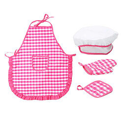 4Pièces Kid Chef Rôle Faire Semblant Jouer Jouet Cap Tablier Pot Pad Pad Ensemble Plaid Rouge ensemble de cuisine et de cuisson pour tout-petits