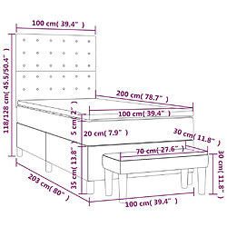 vidaXL Sommier à lattes de lit et matelas Gris clair 100x200cm Velours pas cher