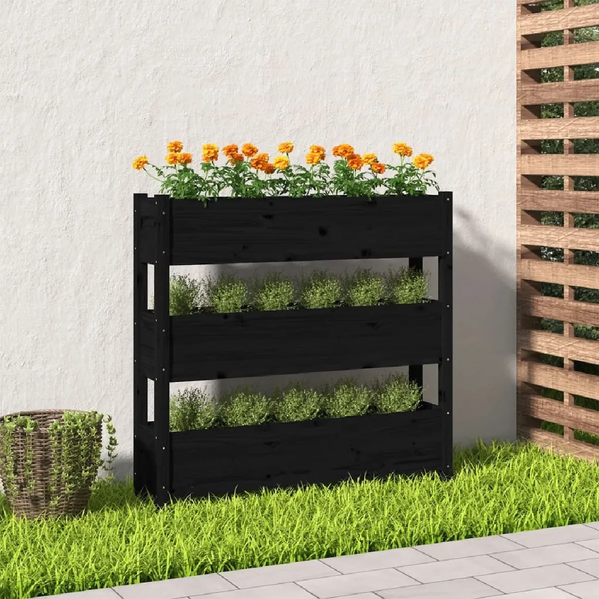 Maison Chic Jardinière,Bac à fleurs - pot de fleur Noir 112x25x104,5 cm Bois massif de pin -GKD38750