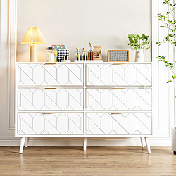 RAVAS Maison Buffet commode,console avec 6 tiroirs pour rangement chêne blanc 120x39.5x81 cm