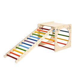 KateHaa Activity Cube en bois avec échelle aux couleurs de l'arc-en-ciel | Structure / Cadre d'escalade d'intérieur pour enfants | Jouets Montessori