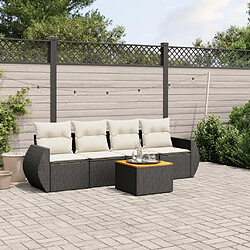 vidaXL Salon de jardin 5 pcs avec coussins noir résine tressée 