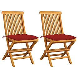 vidaXL Chaises de jardin et coussins rouge lot de 2 Bois teck massif