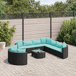 vidaXL Salon de jardin 10 pcs avec coussins noir résine tressée