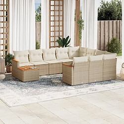 vidaXL Salon de jardin 11 pcs avec coussins beige résine tressée 