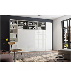 Inside 75 Composition armoire lit horizontale STRADA-V2 gris / blanc mat façade armoire-lit blanc brillant 2 colonnes 140*200 cm 