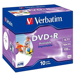 DVD+R Verbatim 4,7 GB 16x 10 Unités VERBATIM DVD+R 4.7 GO 16X IMPRIMABLE (PAR 10, BOITE)