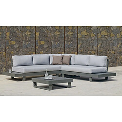 HEVEA Ensemble Salon Sofa De Jardin ANASTACIA 2+2 en ALUMINIUM ANTHRACITE Coussins couleur GRIS CLAIR