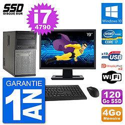 PC Tour Dell 7020 Ecran 19" Intel Core i7-4790 RAM 4Go SSD 120Go Windows 10 Wifi - Occasion