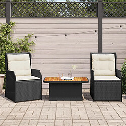 vidaXL Salon de jardin 3 pcs avec coussins Noir Résine tressée 