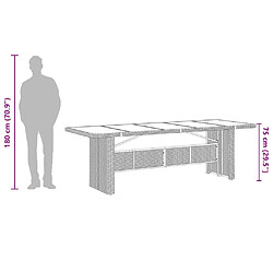 vidaXL Table de jardin dessus en verre noir 240x90x75cm résine tressée pas cher