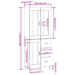 vidaXL Buffet haut Noir 69,5x34x180 cm Bois d'ingénierie pas cher