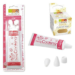 Scrapcooking Stylo glaçage blanc + paillettes dorées