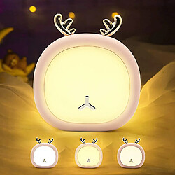 Chrono Veilleuse enfant Lampe de nuit pour bébé rechargeable par USB 3 luminosité Lampe à LED Lampe de chevet pour bébé (Rose) 