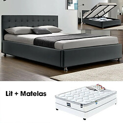 Meubler Design Lit Complet Capitole + Matelas Romance 140 Gris