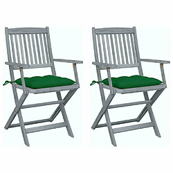 Maison Chic Lot de 2 Chaises pliables d'extérieur avec coussins | Chaises de jardin | Fauteuil Relax Bois d'acacia -GKD10976