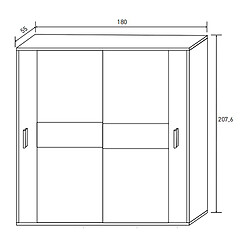 Pegane Armoire, placard garde-robe 2 portes coloris chêne cambrian, graphite - Longueur 180 x Profondeur 55 x Hauteur 207,60 cm