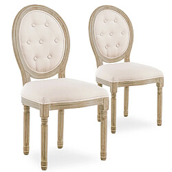 NC Lot de 2 chaises médaillon capitonnées Louis XVI tissu Beige