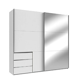 Inside 75 Armoire coulissante LISBETH 1 porte 3 tiroirs blanc 1 miroir 200 x 236 cm hauteur