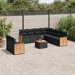 Maison Chic Salon de jardin 10 pcs avec coussins, Ensemble Tables et chaises d'extérieur noir résine tressée -GKD579800