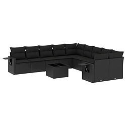 vidaXL Salon de jardin 11 pcs avec coussins noir résine tressée