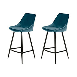 Mes Lot de 2 chaises de bar H75 cm en velours bleu - ORMOY