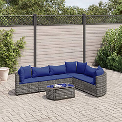 vidaXL Salon de jardin avec coussins 7 pcs gris résine tressée 