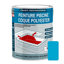 PRO COM Peinture piscine coque polyester, béton, peinture piscine polyuréthane étanche et souple, haut de gamme PROCOM-3 Kg-Bleu piscine (RAL 240 60 40)