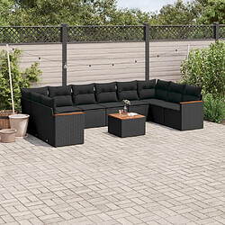 Maison Chic Salon de jardin 11 pcs avec coussins, Ensemble Tables et chaises d'extérieur noir résine tressée -GKD477324